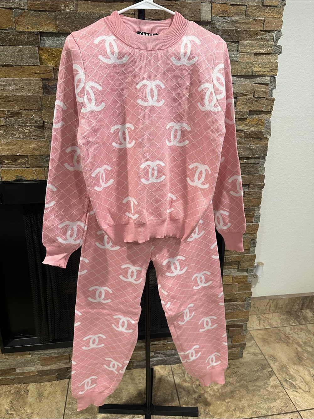 Women’s Pink and White Logo Knit Set one size